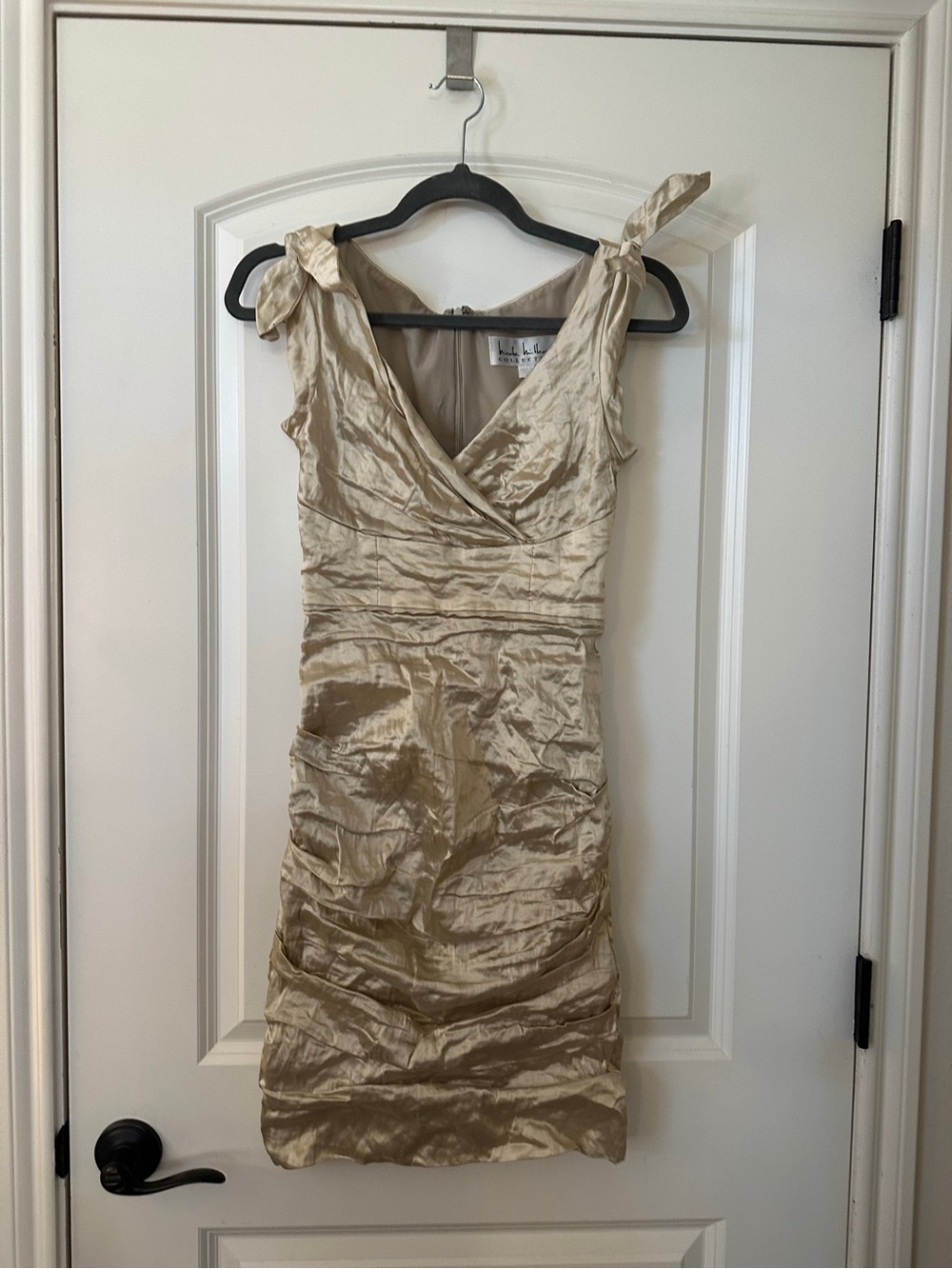Tie-Shoulder Mini Dress in Beige